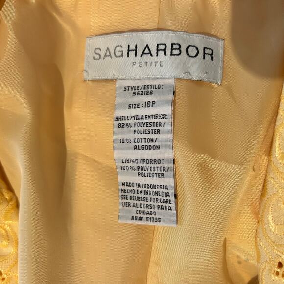 Sag Harbor Eyelet Jacket Lined 16P Yellow Button Down 3/4 Sleeve Office Chic - Picture 8 of 10